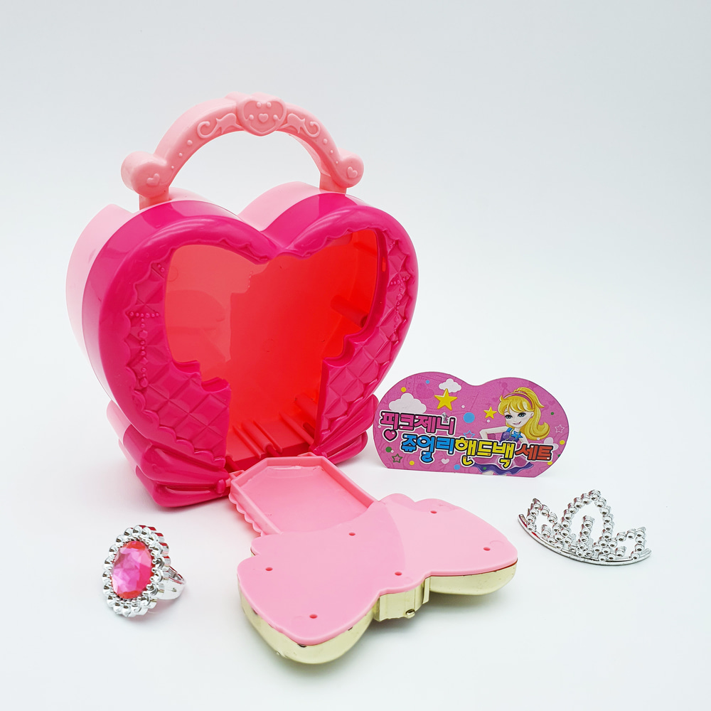 6000 핑크제니쥬얼리 핸드백 세트 4개묶음-여아장난감 공주반지 왕관