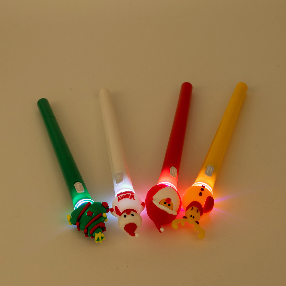 1500 크리스마스 피규어 불빛 볼펜 12개묶음 - 귀요미 크리스마스 캐릭터와 야밤놀이 볼펜