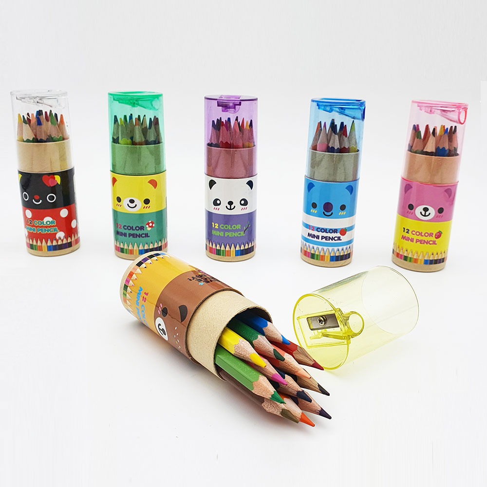 1500 12컬러 미니색연필 6개묶음-원통형 케이스 휴대용 색연필 답례품 단체선물
