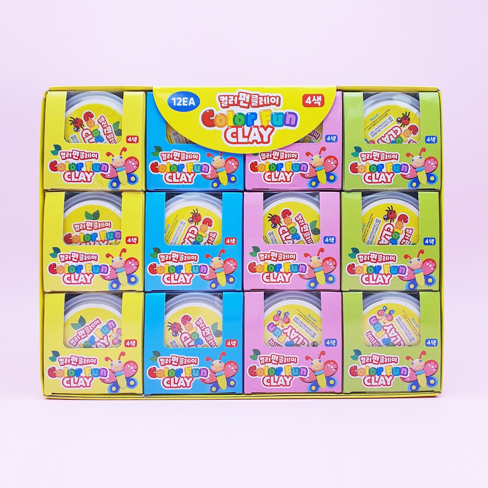 3000 4색 컬러펀 클레이 12개입 1박스-부드럽고 가벼운 매직점토 답례품 생일선물 단체선물