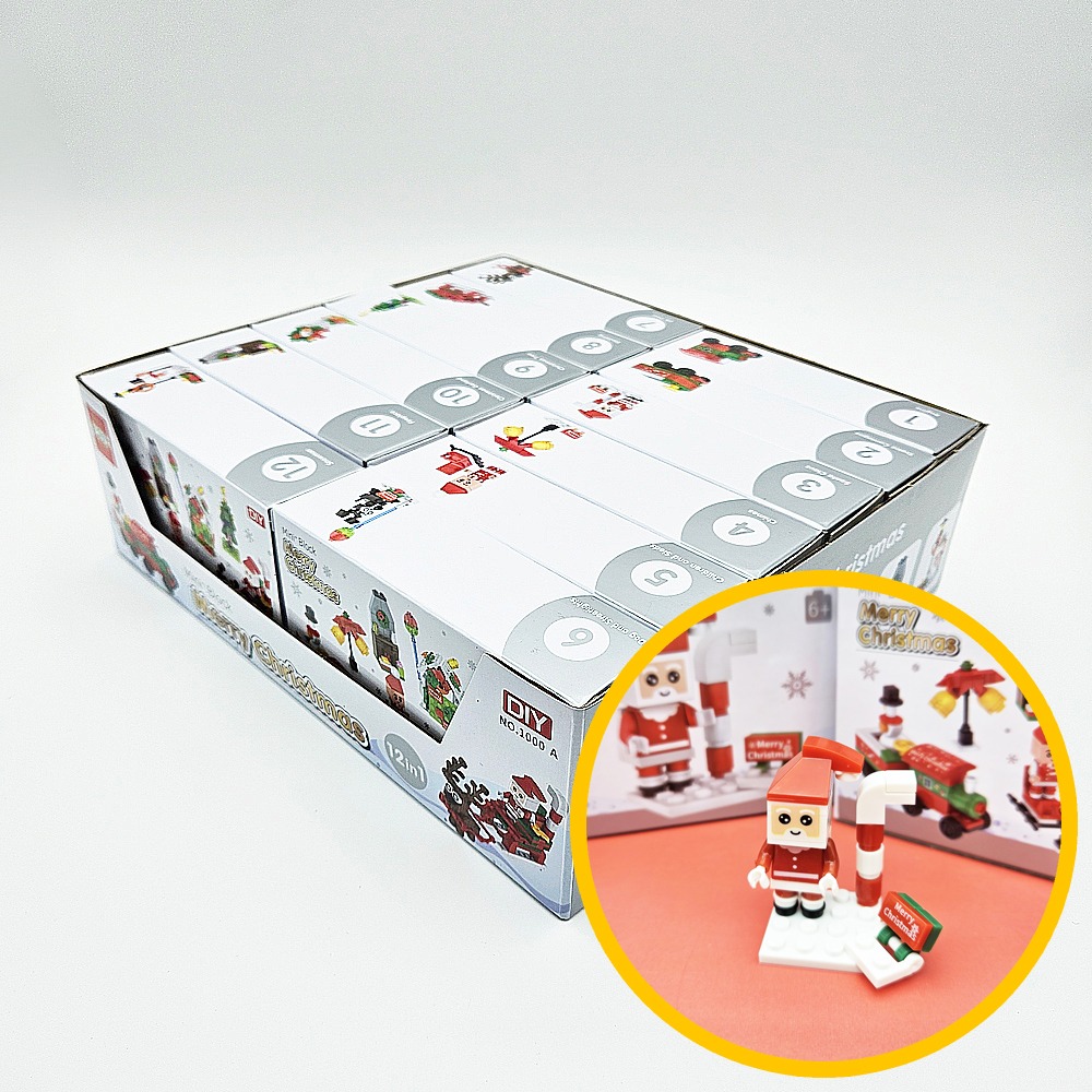 1500 메리 크리스마스 블럭 12개입 1박스 - 12종디자인 장식 미니어처 놀이 선물용 기념품